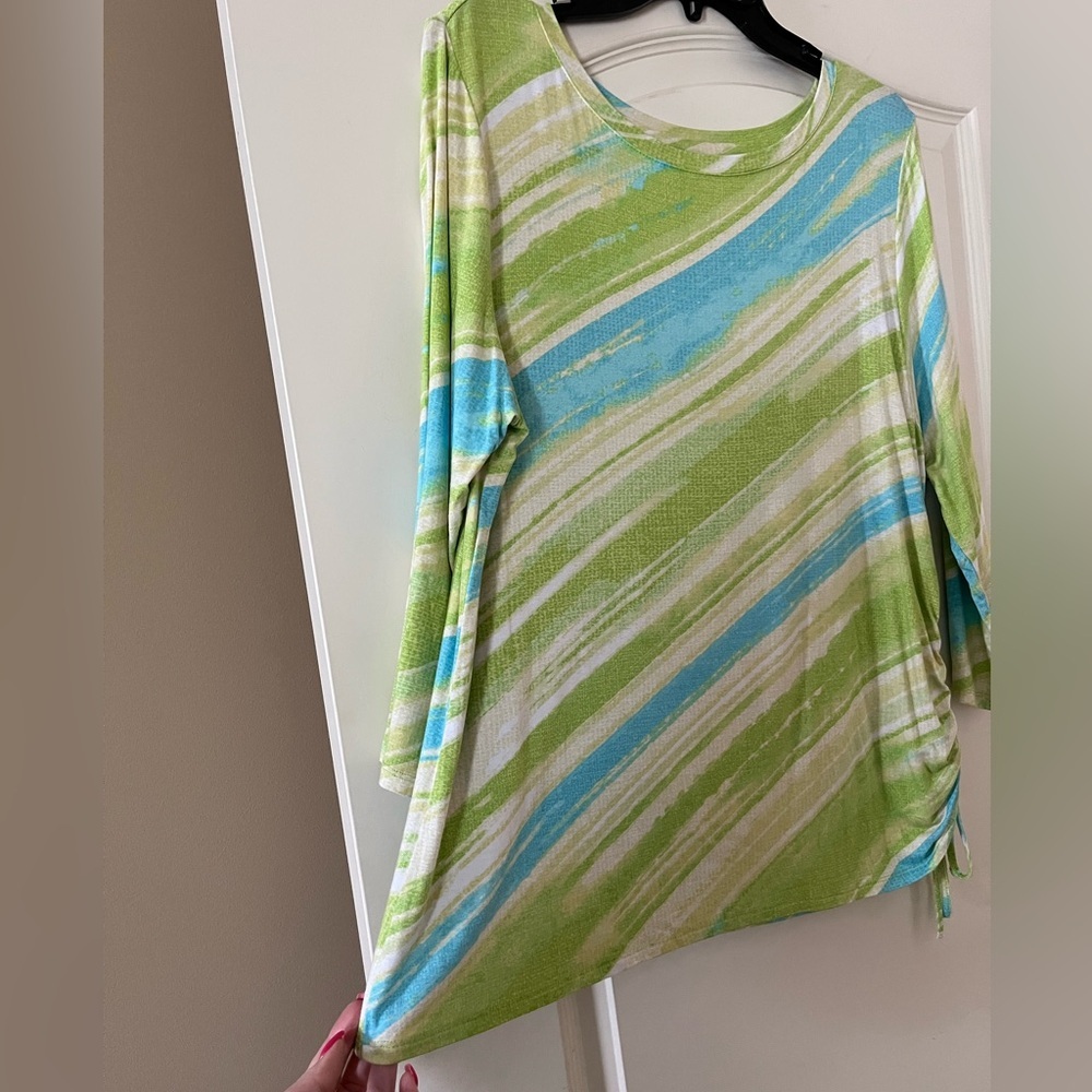 Ruby Rd. Favorites Lime Green & Turquoise Rayon Summer Blouse Women’s XL - Picture 5 of 11